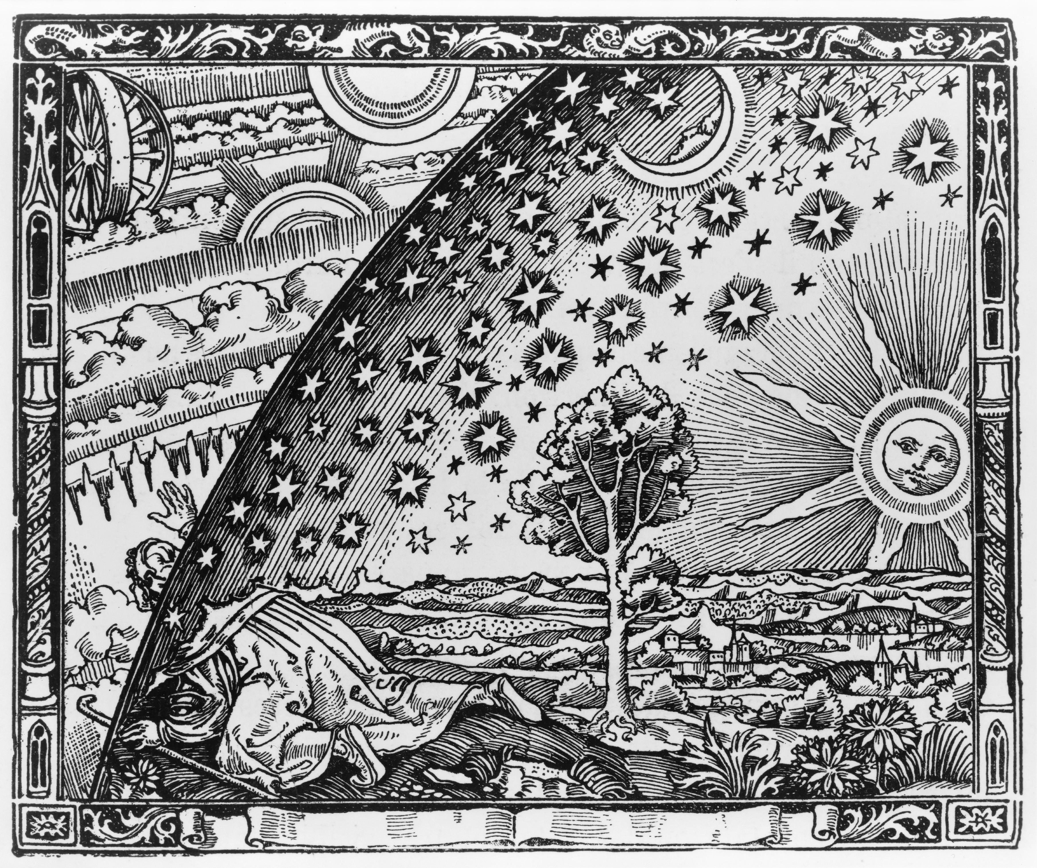 The Flammarion engraving. See https://en.wikipedia.org/wiki/Flammarion_engraving for more details