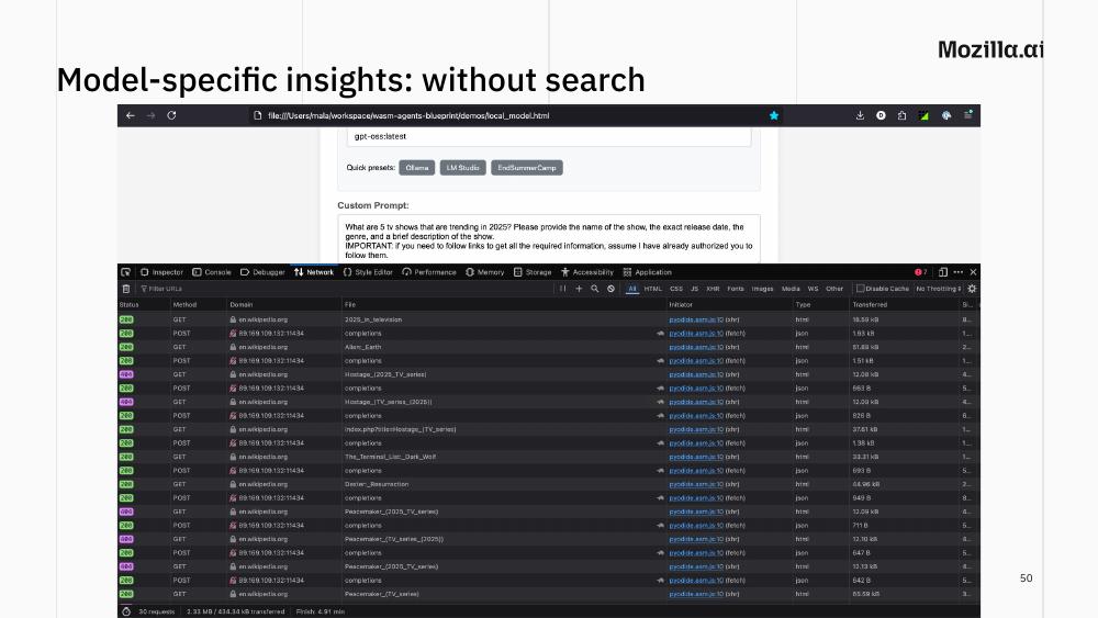 Slide 50: Without search, GPT-OSS hits Wikipedia