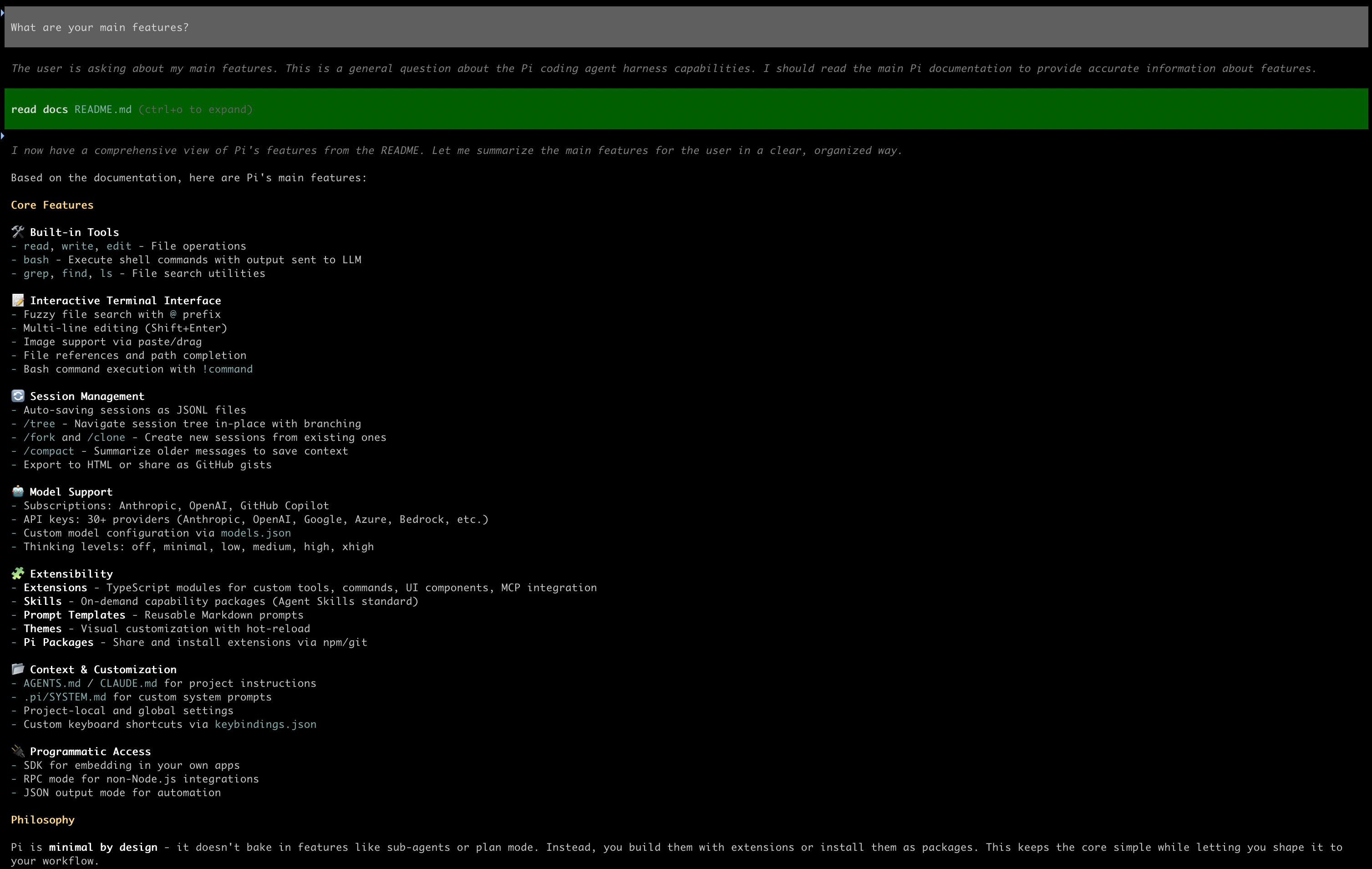 Pi showing its own features to the user