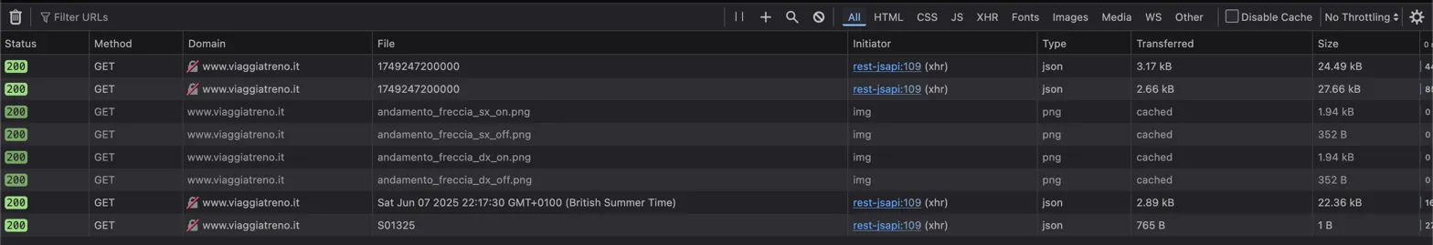A screenshot from the Network tab in Firefox showing different connections. The first
two show filenames looking like Unix timestamps.